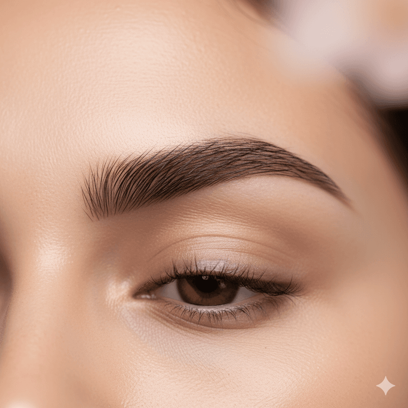 Detalhe de sobrancelhas perfeitamente definidas.