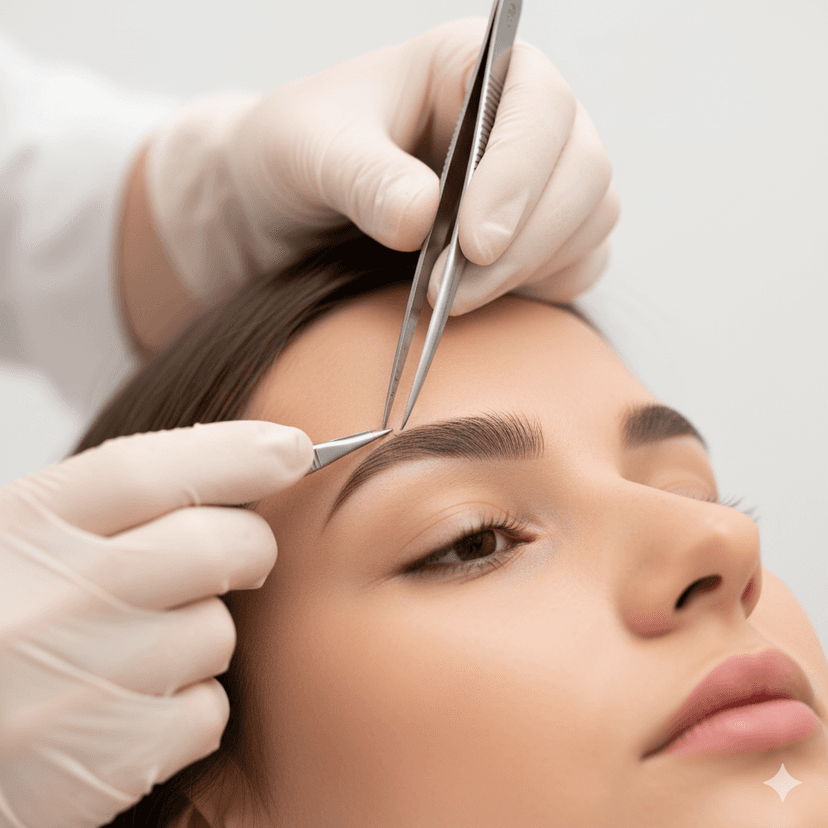 Precisao no design de sobrancelhas com ferramentas especializadas.